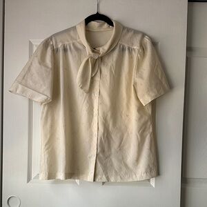 Vintage Cream Bow Tie Neck Blouse